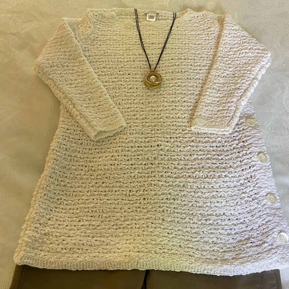 JJill Open Weave White Summer Sweater